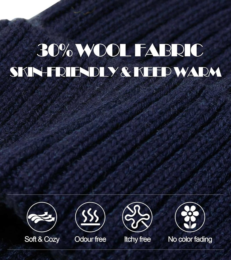 KDVOG Store Kids Merino Wool Beanie Hat,Unisex Children Warm Winter Cuffed Ski Caps Classic Knitted Skull Caps for Boys Girls 7-14Y - Image 3